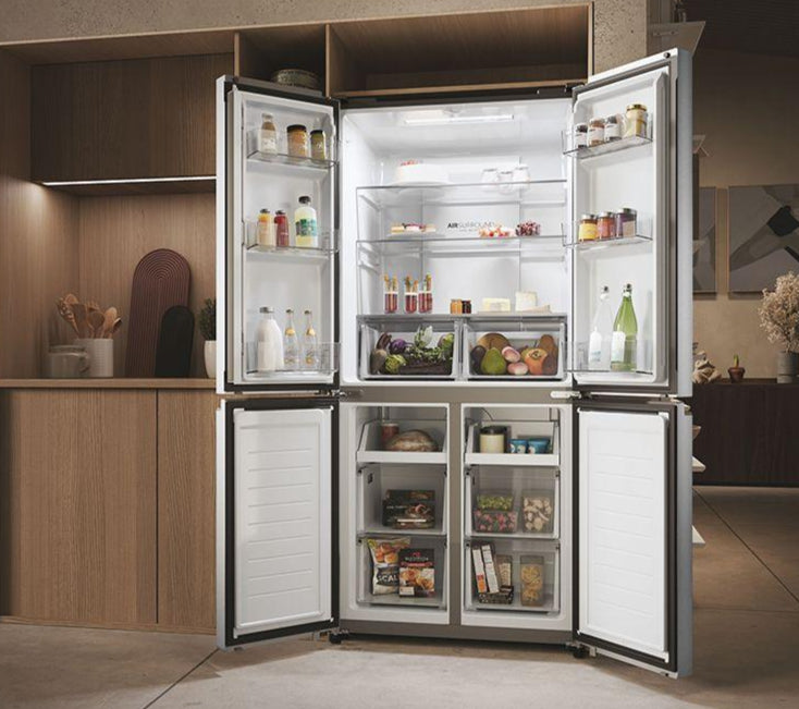 Haier HCR3818ENMM American Fridge Freezer in Platinum Inox