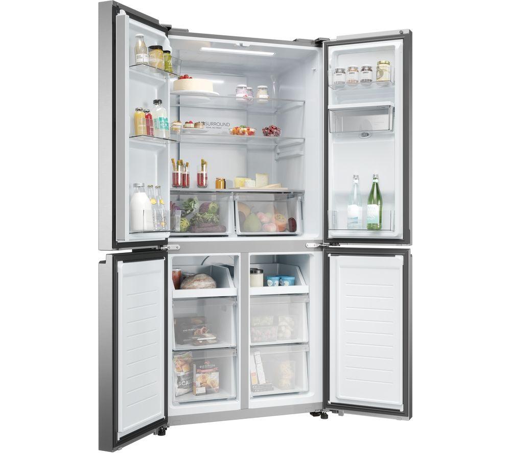 Haier HCR3818EWMM American Fridge Freezer with Water in Platinum Inox