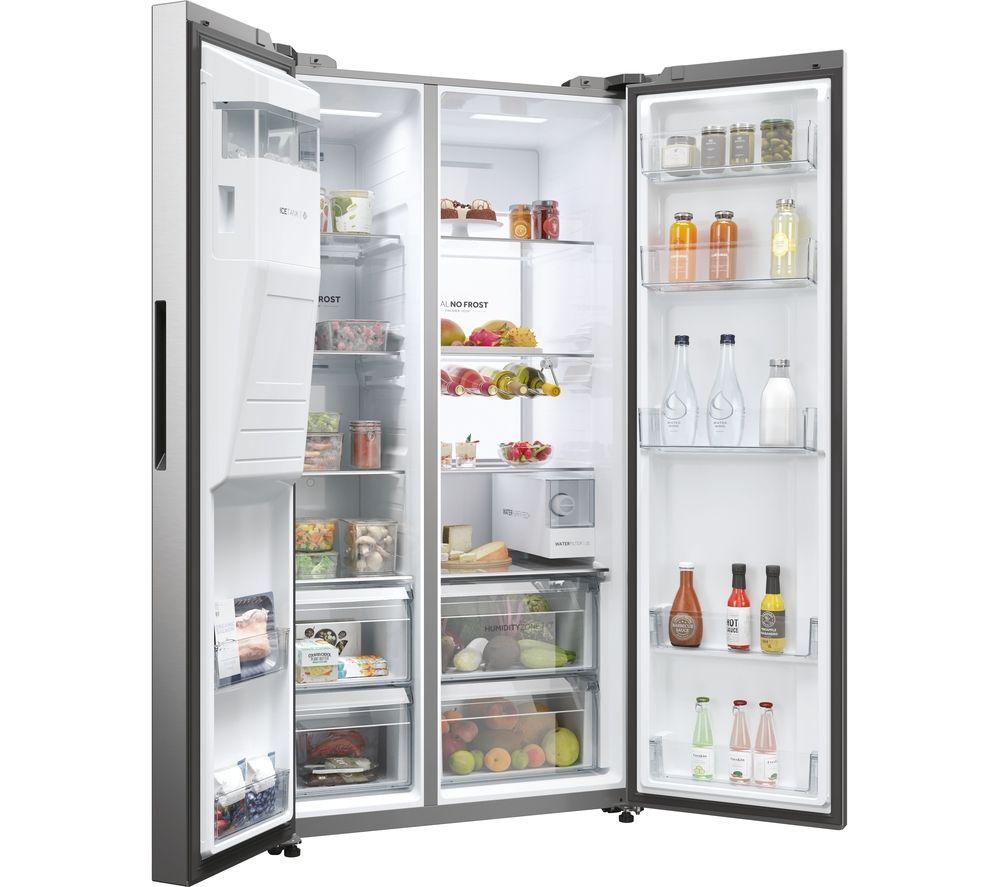 Haier HSW79F18CIMM Smart American Fridge Freezer Plumbed Platinum Inox