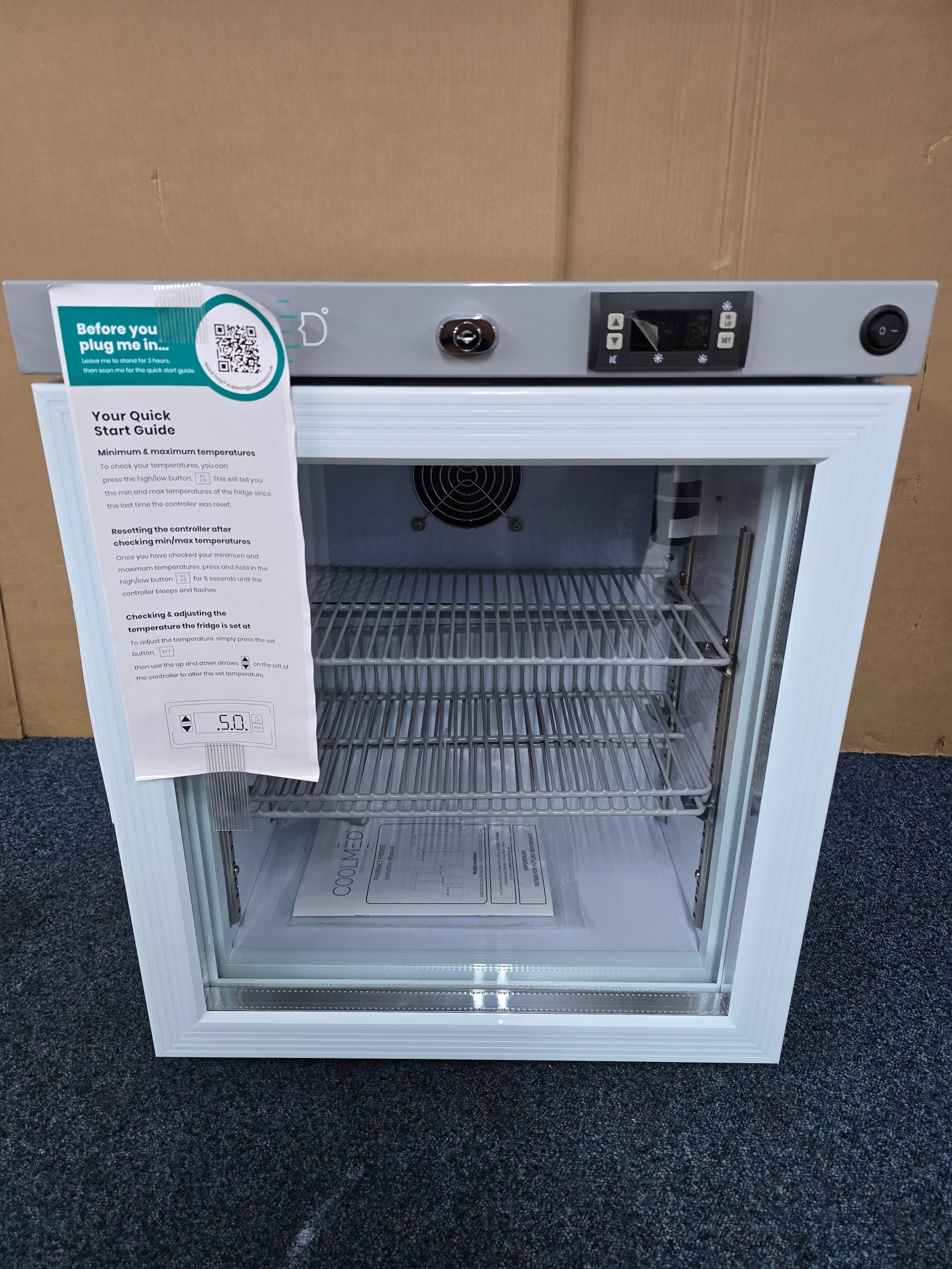 CoolMed CMG29 Pharmacy Refrigerator Glass Door 29L in White GRADE A