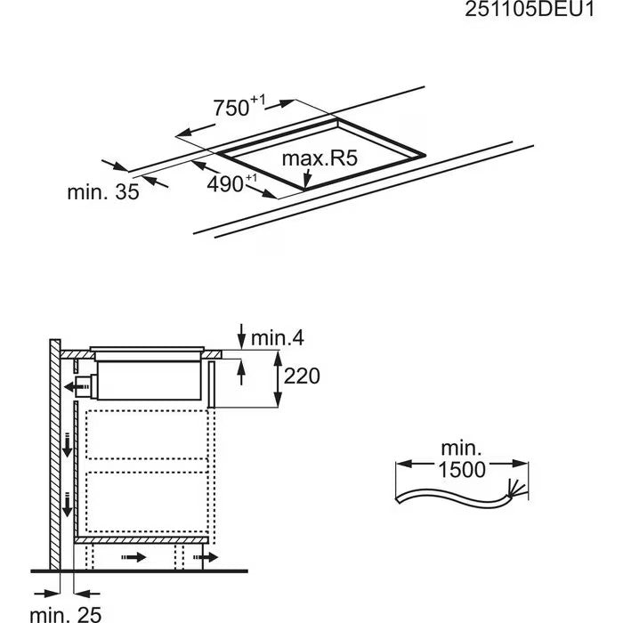 Electrolux LCC83443 80cm Induction Hob & Recirculating Extraction Black