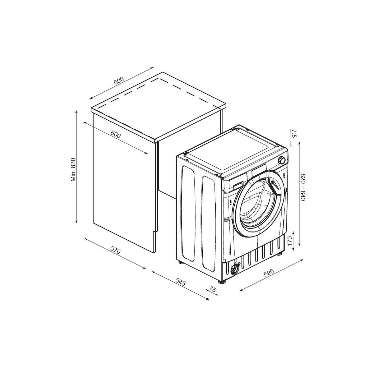 Candy CBW47D1E-80 Washing Machine 7kg 1400rpm Integrated