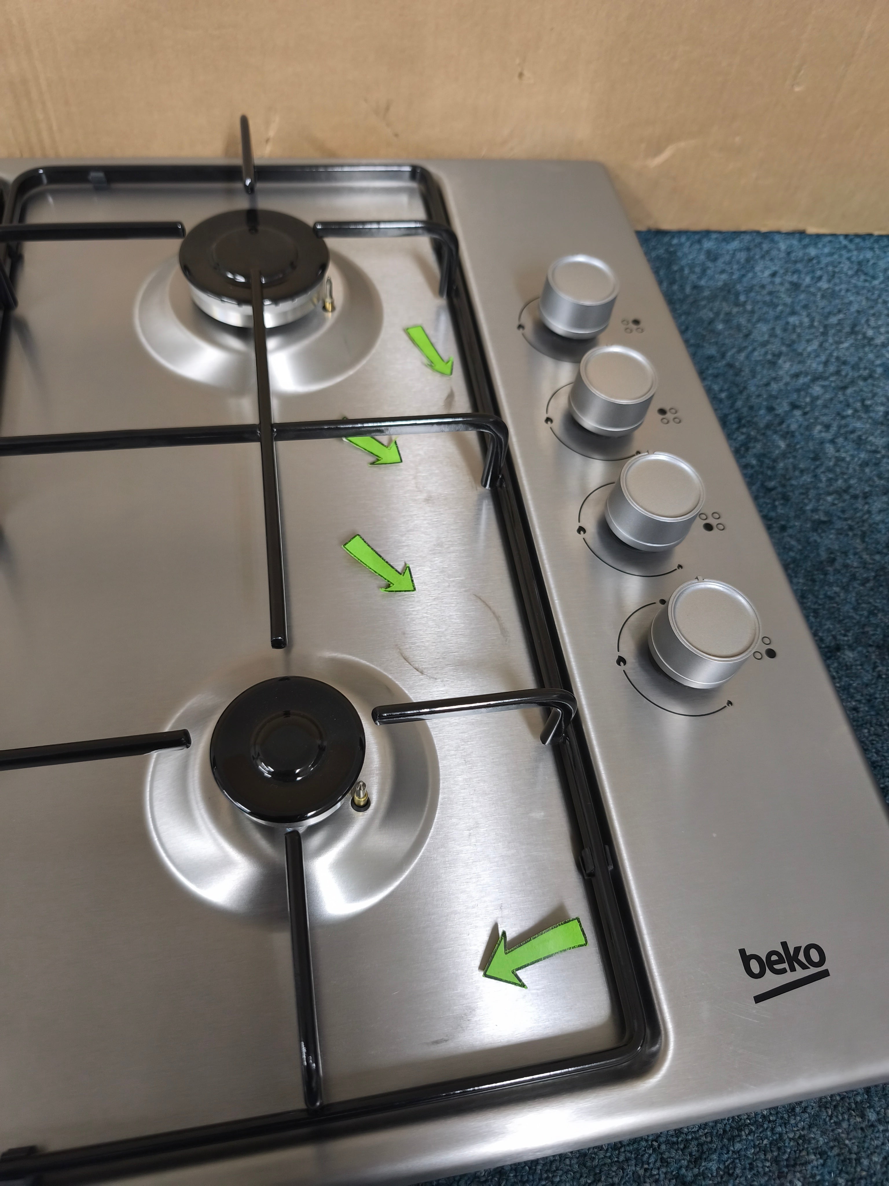 Beko HIBG64120SX Gas Hob 60cm Four Burner in Stainless Steel GRADE B