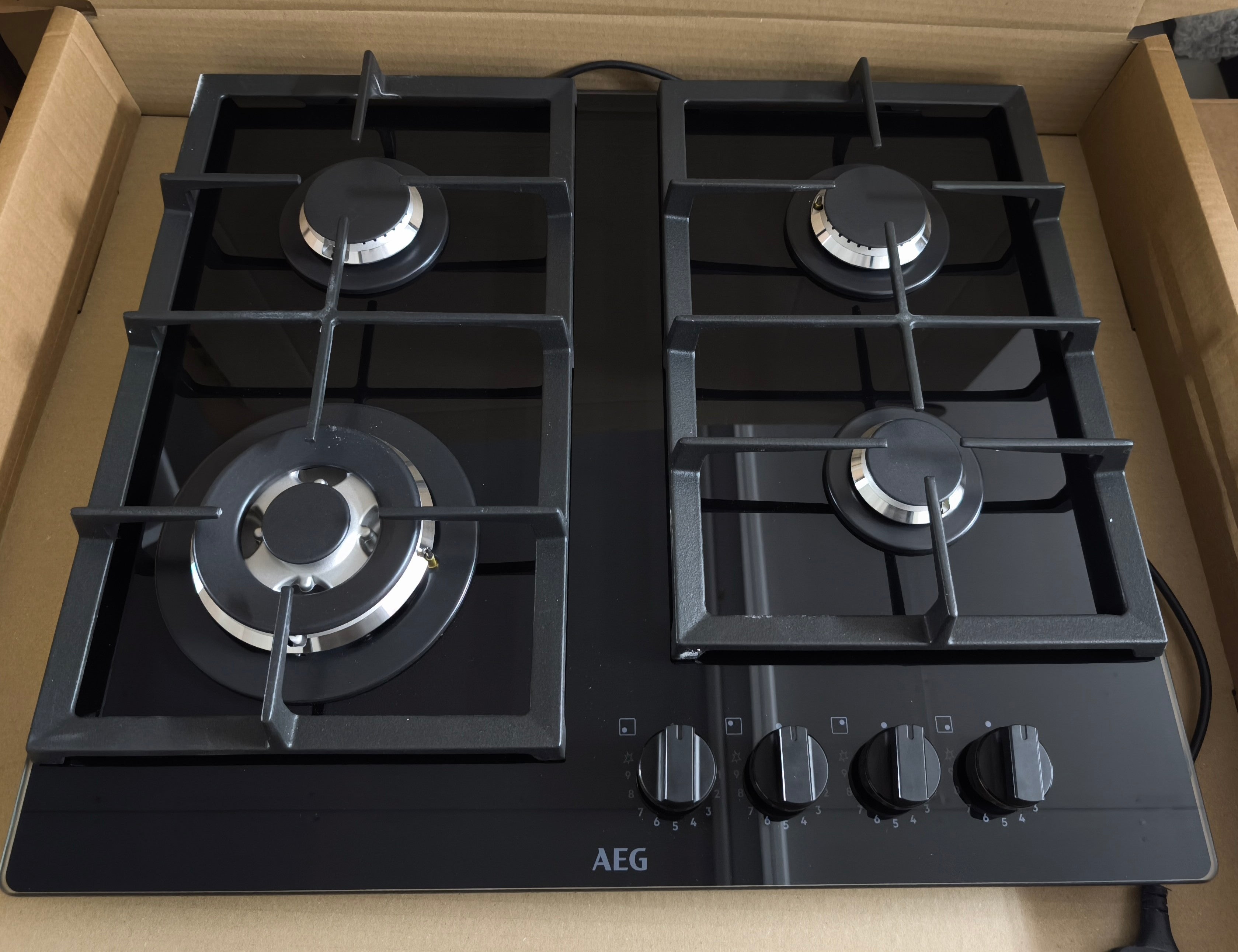 AEG HKB64420NB Gas Hob on Glass 60cm Flamelight 4 Burner Black GRADE A