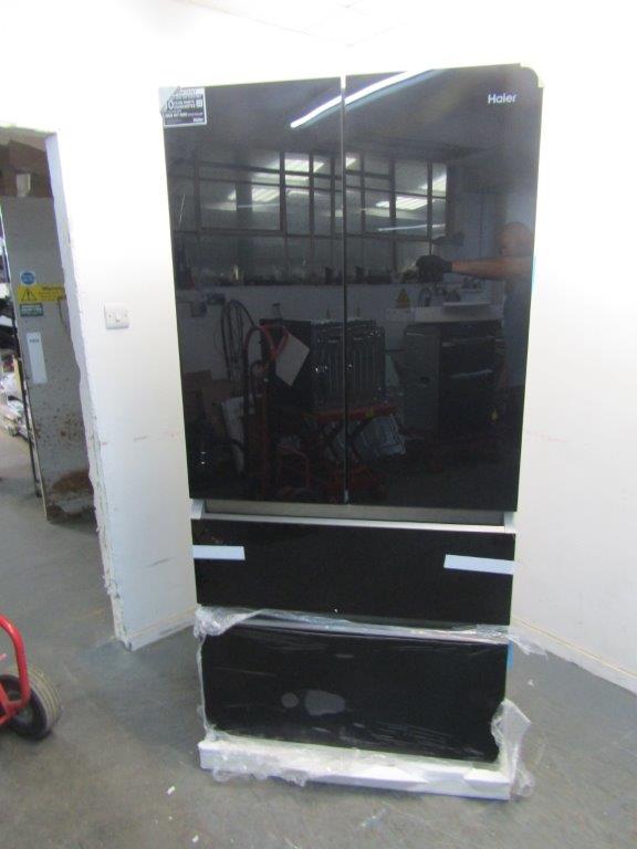 Haier HFR79F19DFGB 4 Door Fridge Freezer Obsidian Black Glass GRADE A