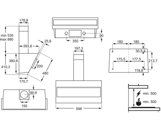 Electrolux LFV316Y 60cm Designer Angled Hood in Black & Stainless Steel