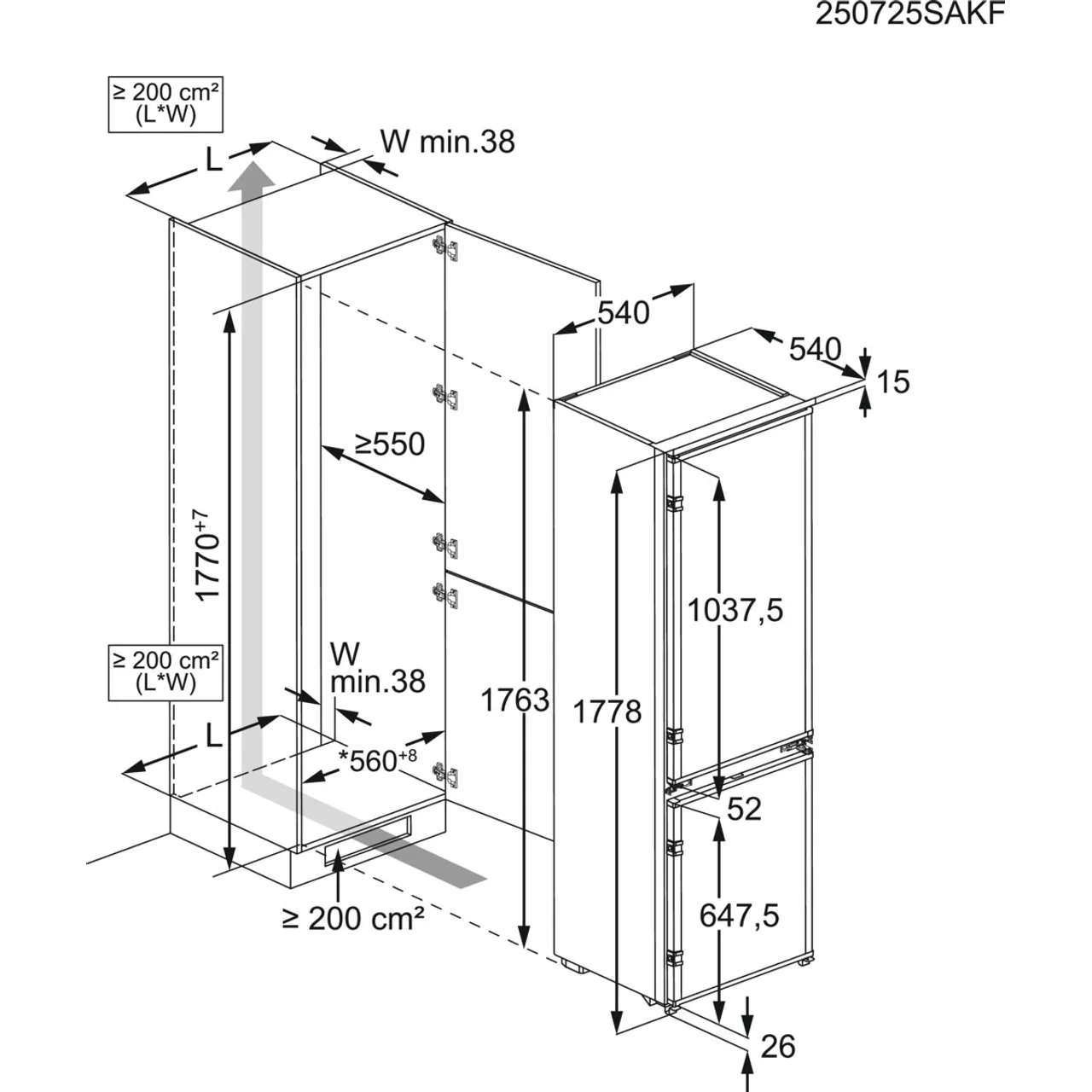 AEG OSC3S181ES Fridge Freezer Fully Integrated 70:30 Sliding Door
