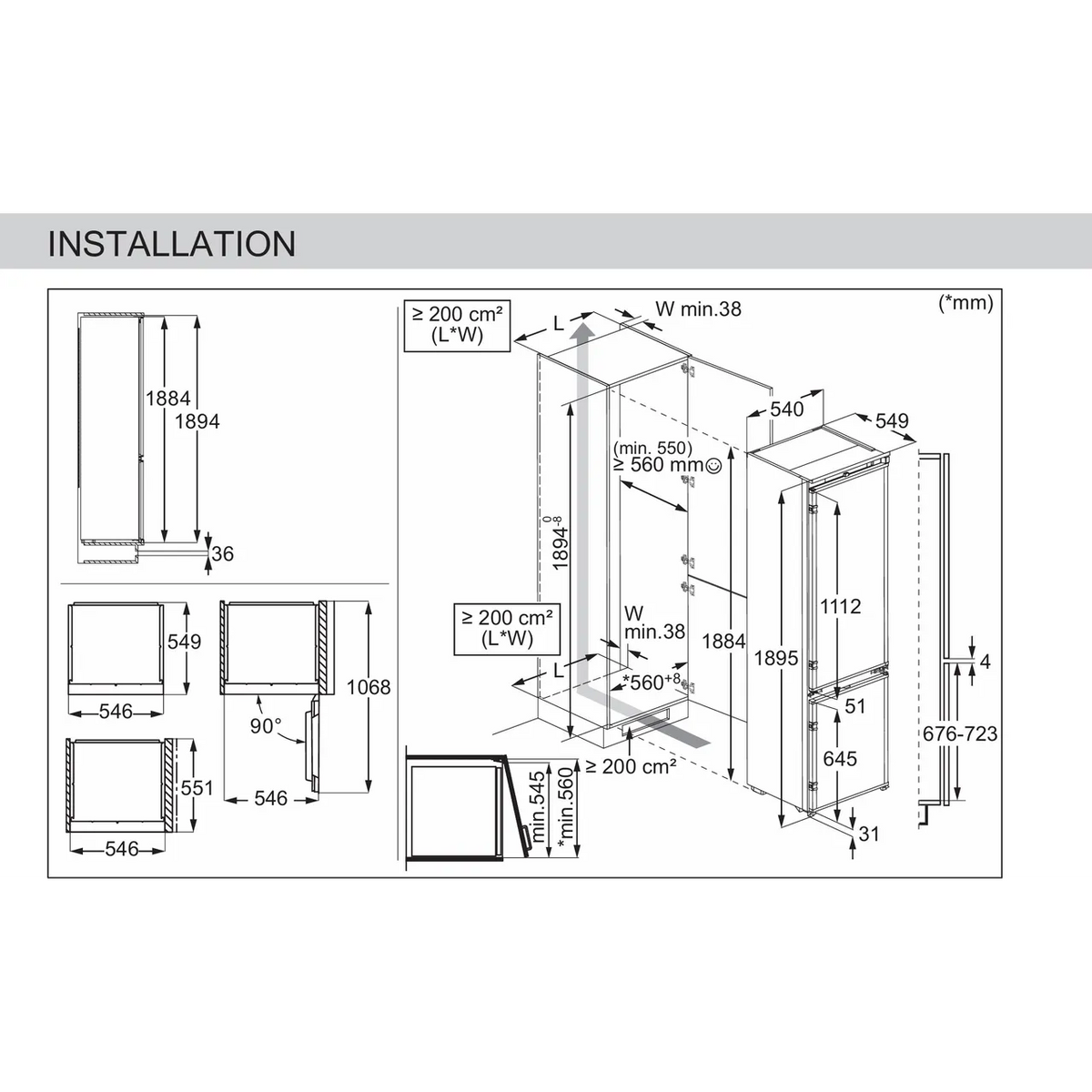 AEG OSC7C191ES Fridge Freezer Extra Height Integrated 70:30 Frost Free GRADE A