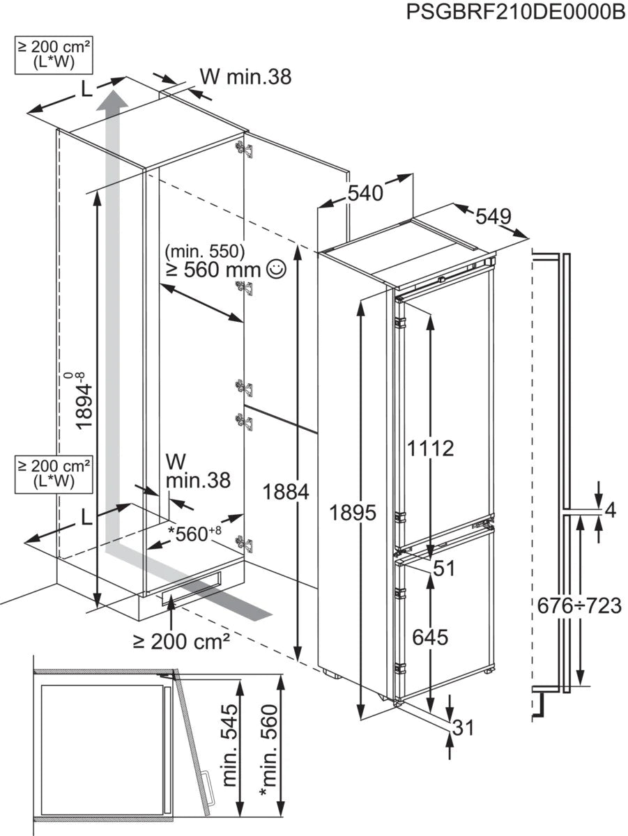 AEG NSC8M191DS Fridge Freezer Integrated Extra Tall 70:30 Frost Free REFURBISHED