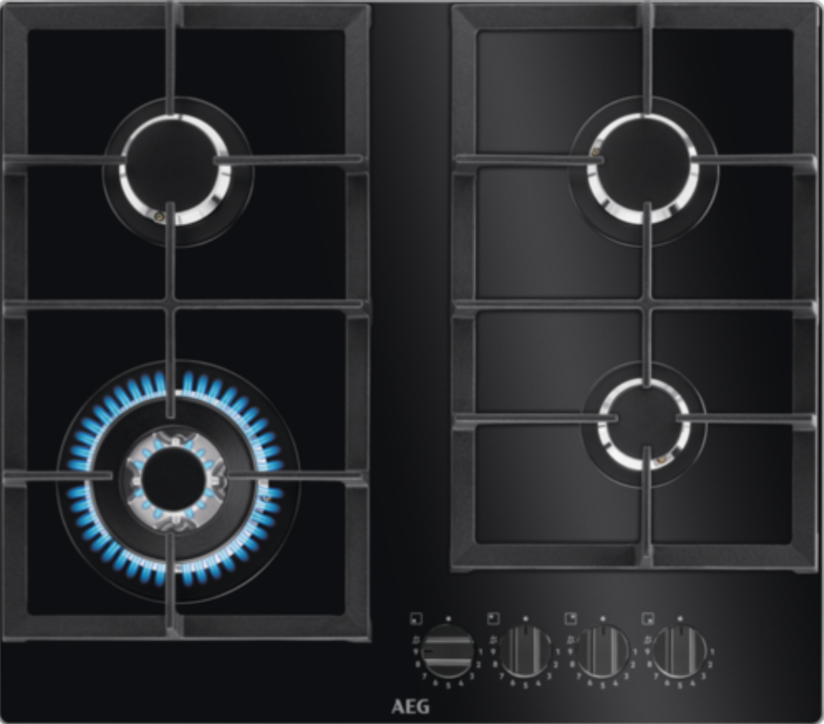 AEG HKB64420NB Gas Hob on Glass 60cm Flamelight 4 Burner Black GRADE A