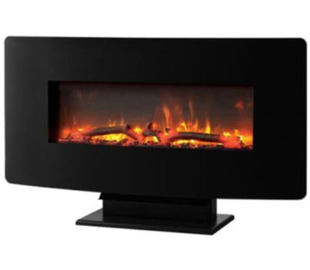 Cata ICONCV1067BK 111.7cm Pedestal / Wall Mounted Curva Electric Fire in Black with Remote