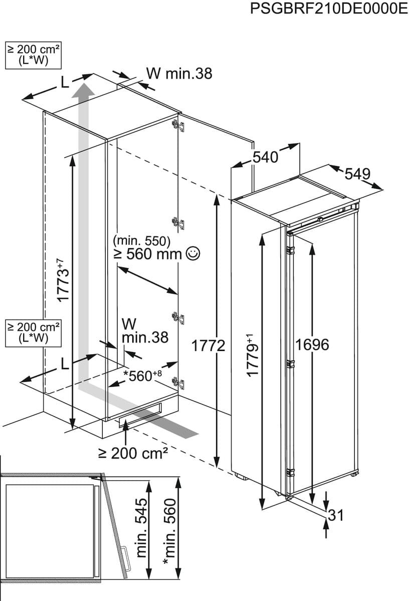 AEG TB7NA181ES Fully Integrated Frost Free Freezer Sliding Hinge GRADE A