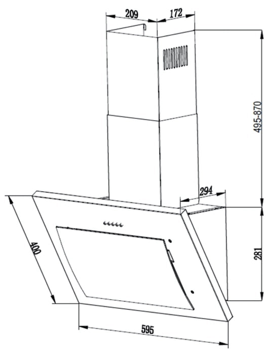 Cata UBLCHH60SS 60cm Angled Cooker Hood Stainless Steel and Black