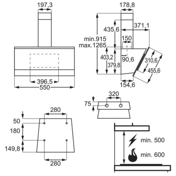 AEG DVB5560B 55cm Angled Chimney Hood in Black