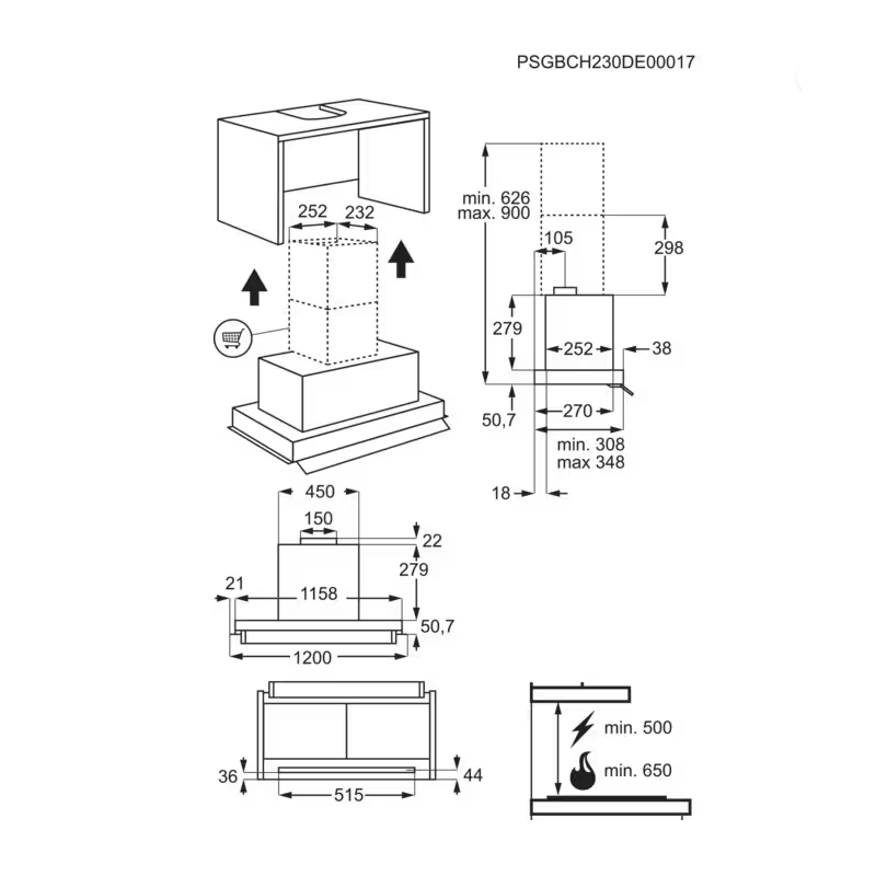 AEG GDE682HM 120cm Integrated Canopy Hood in Stainless Steel