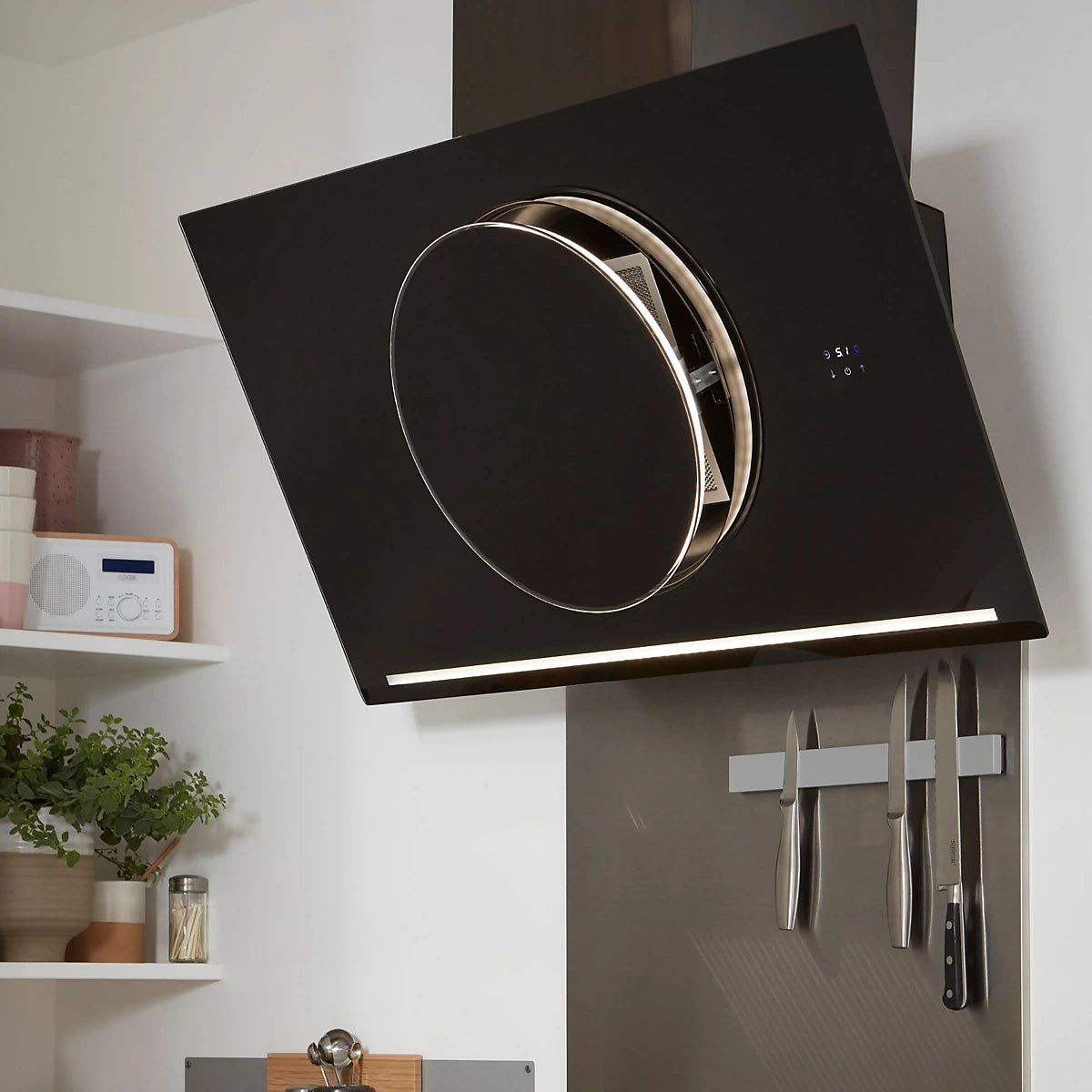 GoodHome GHAGRO90 90cm Bamia Glass Angled Cooker Hood Black