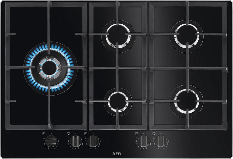 AEG HKB75820NB Gas Hob on Glass 75cm 5 Burner in Black