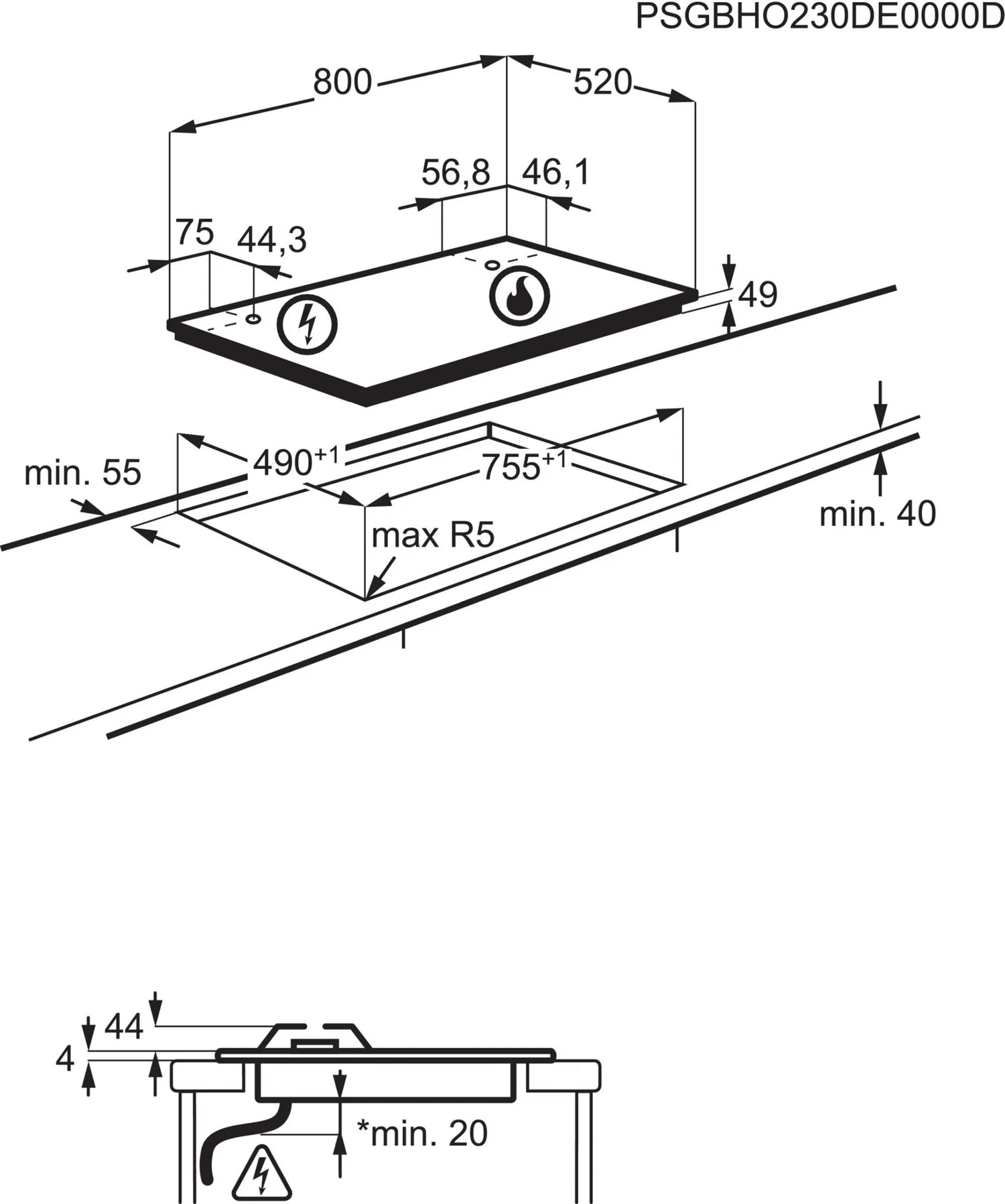 AEG HVB8453IB Gas Hob on Glass 80cm 4 Burner in Black GRADE B