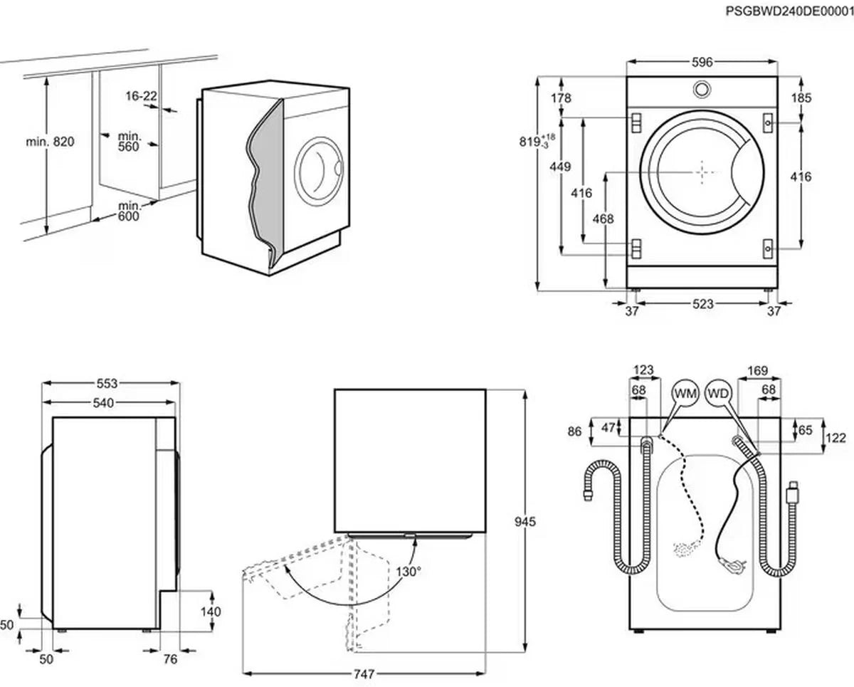 AEG LFX6G7434BI Washing Machine Integrated 7kg 1400rpm in White GRADE A