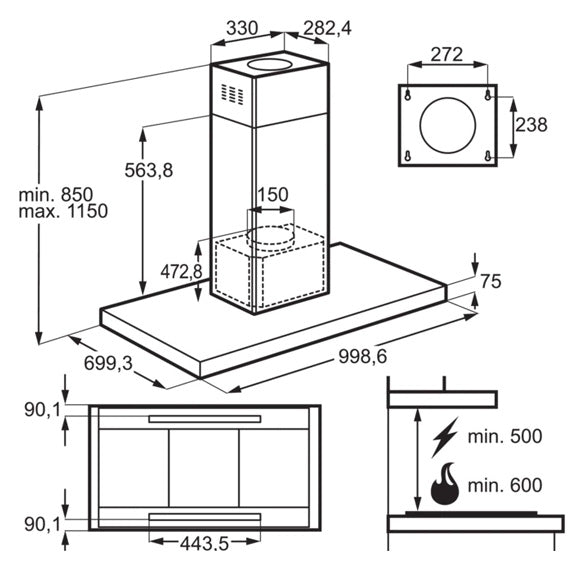 AEG DIK6180HG Island Hood 100cm with Hob2Hood in Stainless Steel
