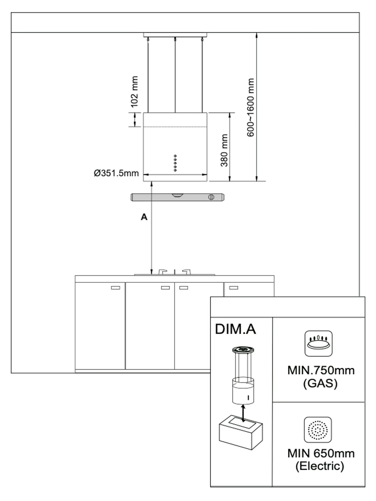 Cata ISLAICONCOP1 Island Chandelier Cooker Hood 35cm Copper