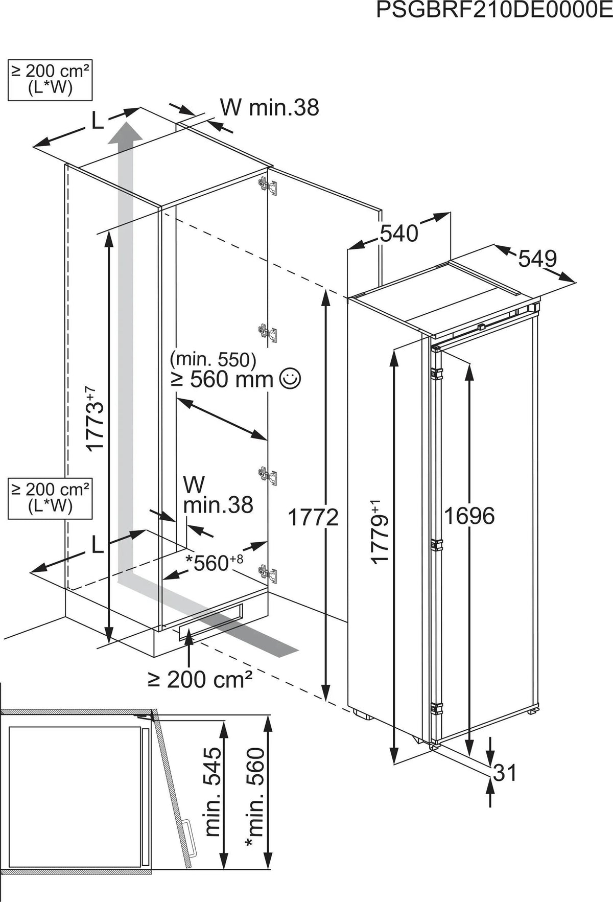 AEG TB7AA181ES Fully Integrated Frost Free Freezer Sliding Hinge GRADE A