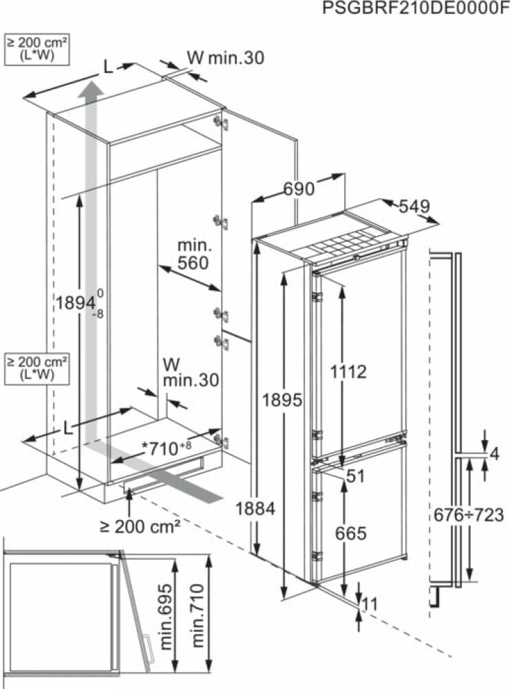AEG NSC7G752ES Fridge Freezer Integrated 70cm MaxiSpace No Frost GRADE A