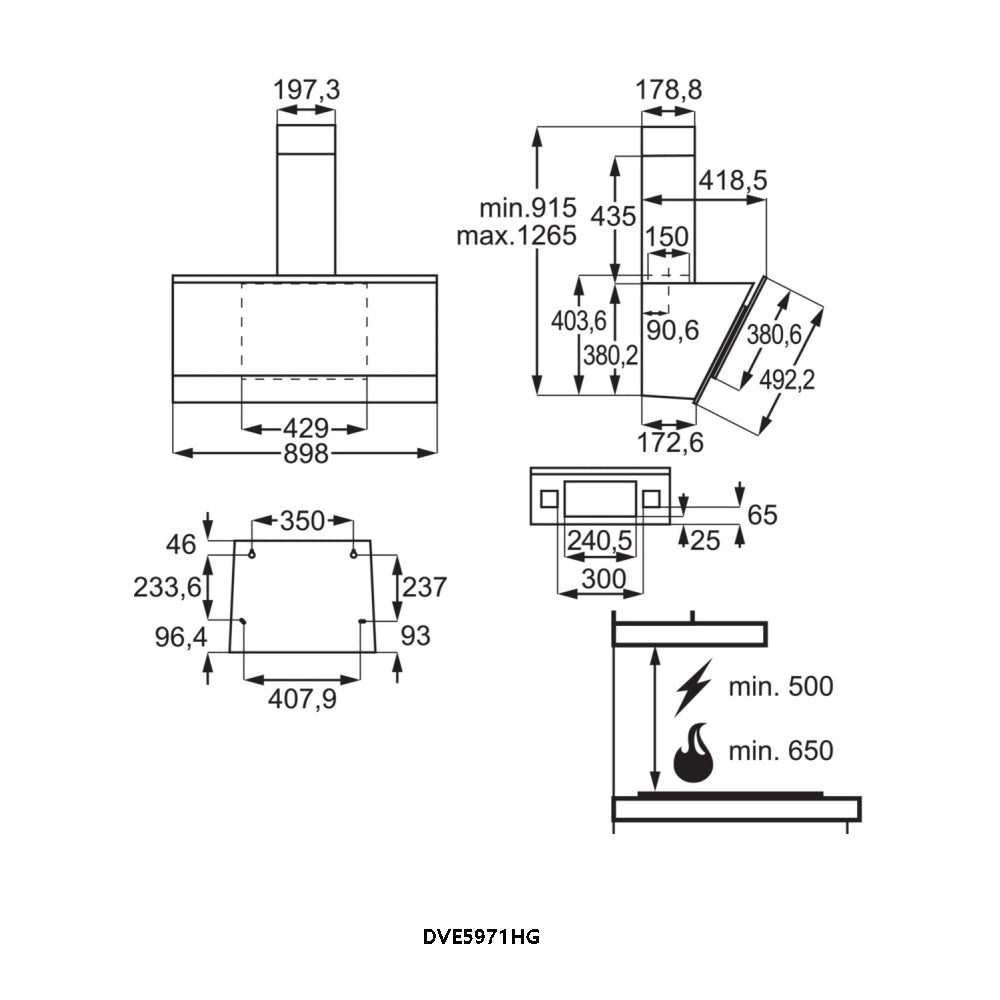 AEG DVE5971HG Chimney Hood 90cm Angled in Black