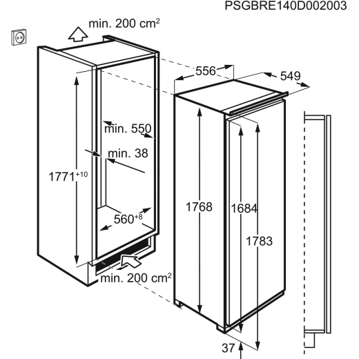 AEG SKE818E1DC Larder Fridge Tall Fully Integrated Fixed Door