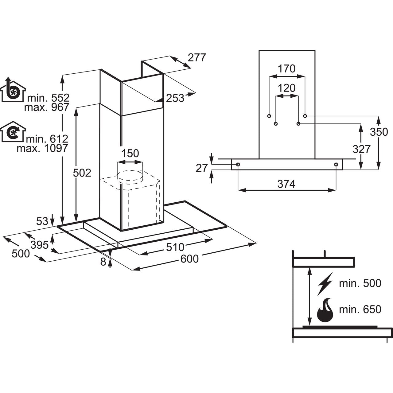 AEG DTB3652M Chimney Hood 60cm Flat Glass in Stainless Steel