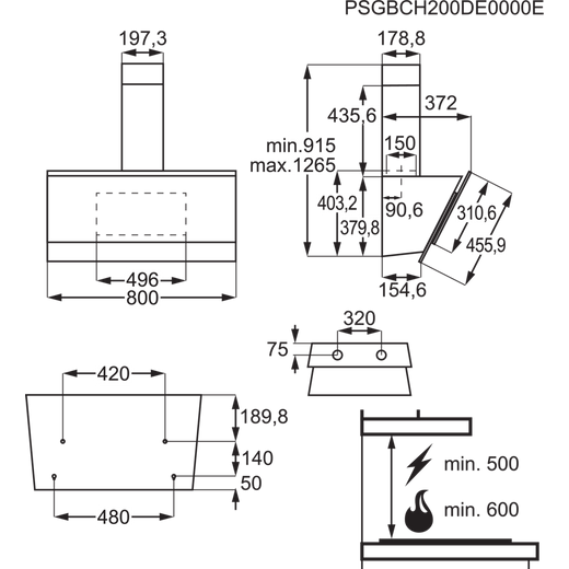 AEG DVB5860B 80cm Angled Chimney Hood in Black