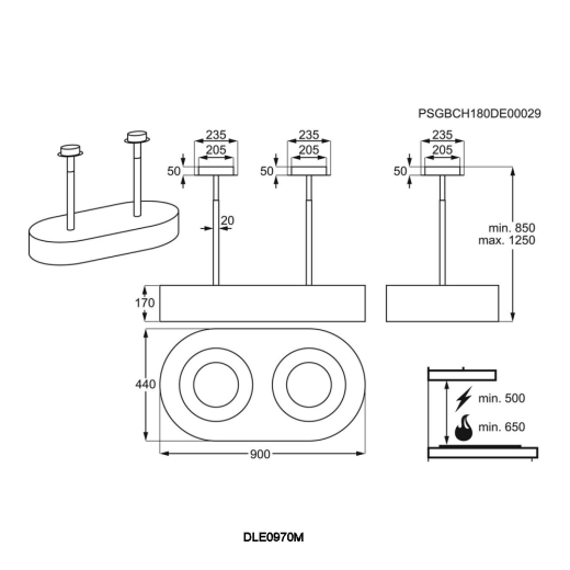 AEG DLE0970M Island Hood 90cm Designer Chandelier in Chrome