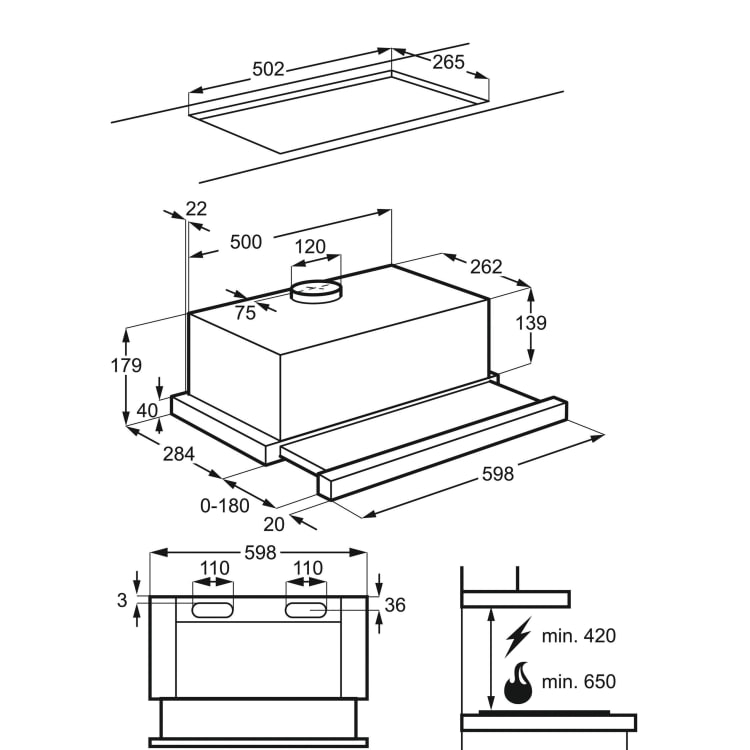 AEG DPB3632S Telescopic Hood 60cm Integrated in Silver