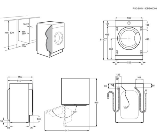 AEG L7FE7261BI Washing Machine Integrated 7kg 1200rpm GRADE B