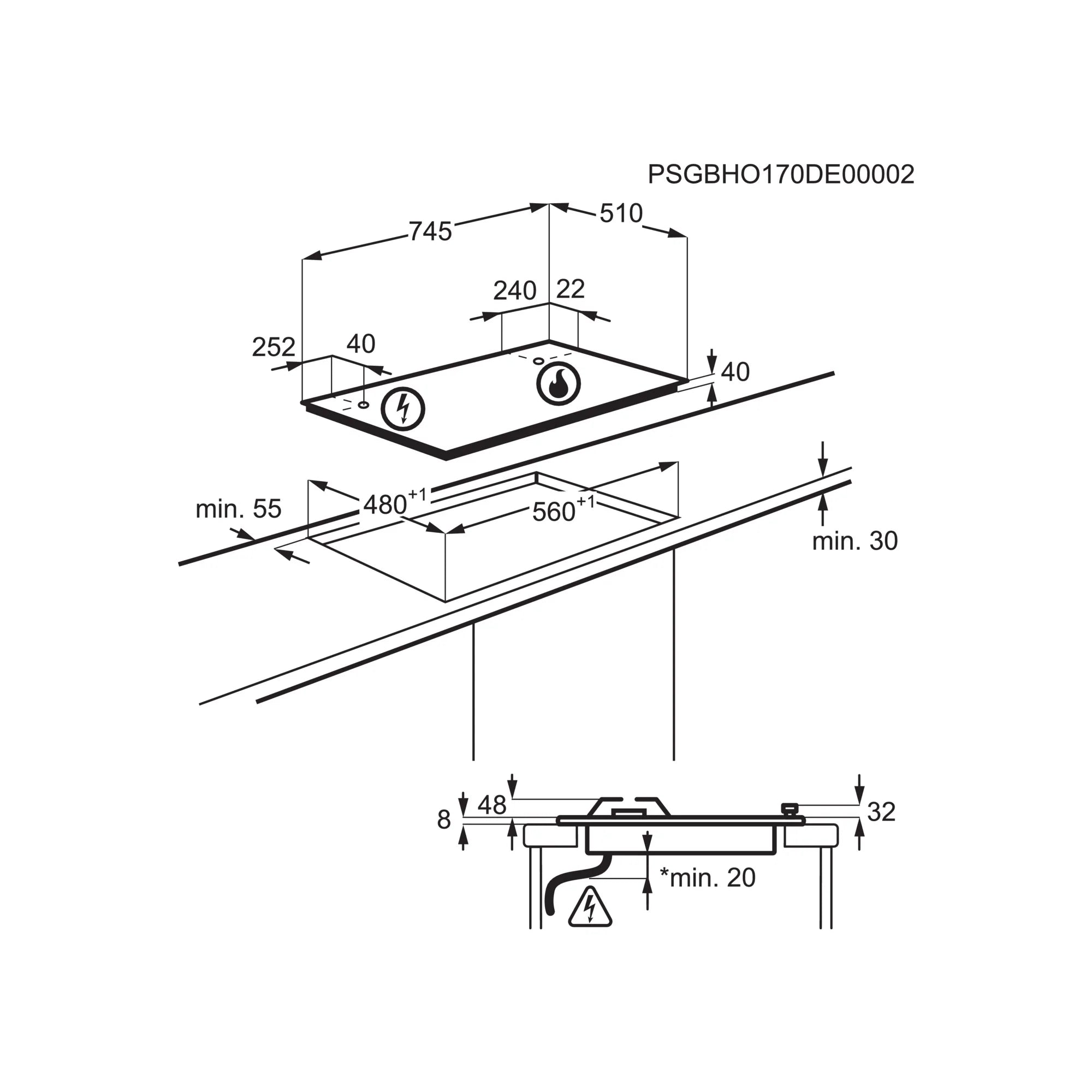 AEG HGB75500SM Gas Hob 75cm 5 Burner Stainless Steel