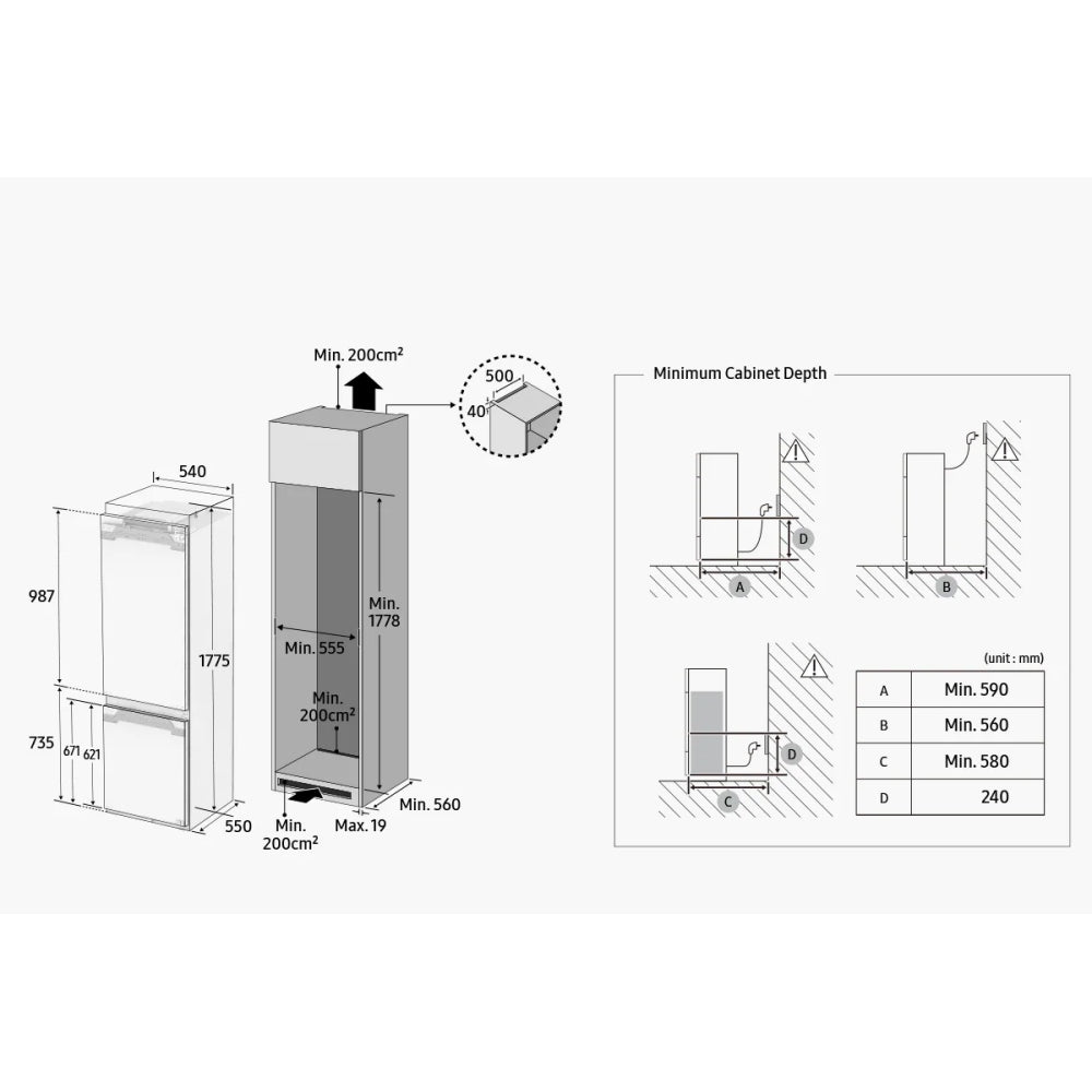 Samsung BRB26615EWW Frost Free Fridge Freezer Integrated 70:30 Fixed GRADE B