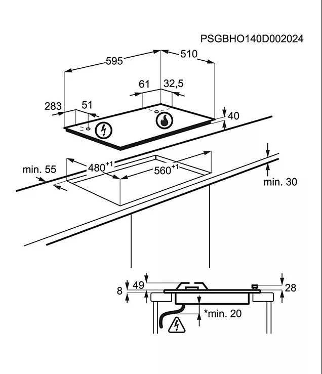 AEG HG654351SM Gas Hob 60cm 4 Burner in Stainless Steel GRADE B