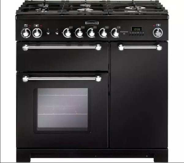 Rangemaster Kitchener 90FSD Range Cooker 90cm Dual Fuel in Black GRADE B