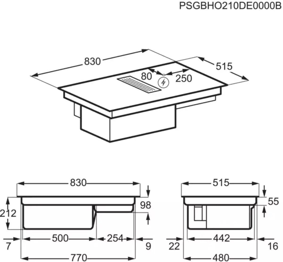 AEG CCE84751FB Induction ComboHob 83cm 4 Zone Integrated Hood in Black