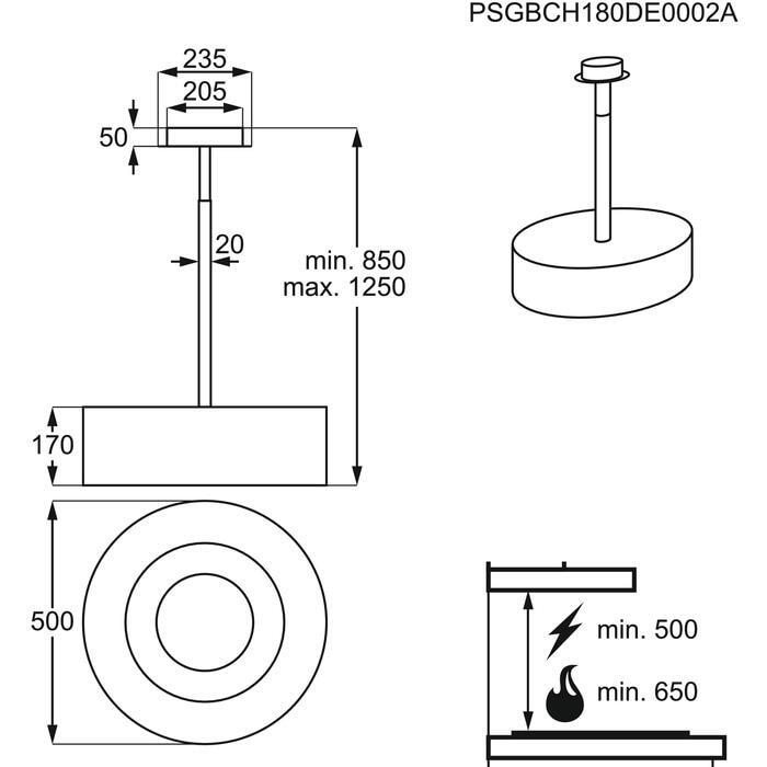 AEG DLE0431B 50cm Chandelier Island Hood in Black