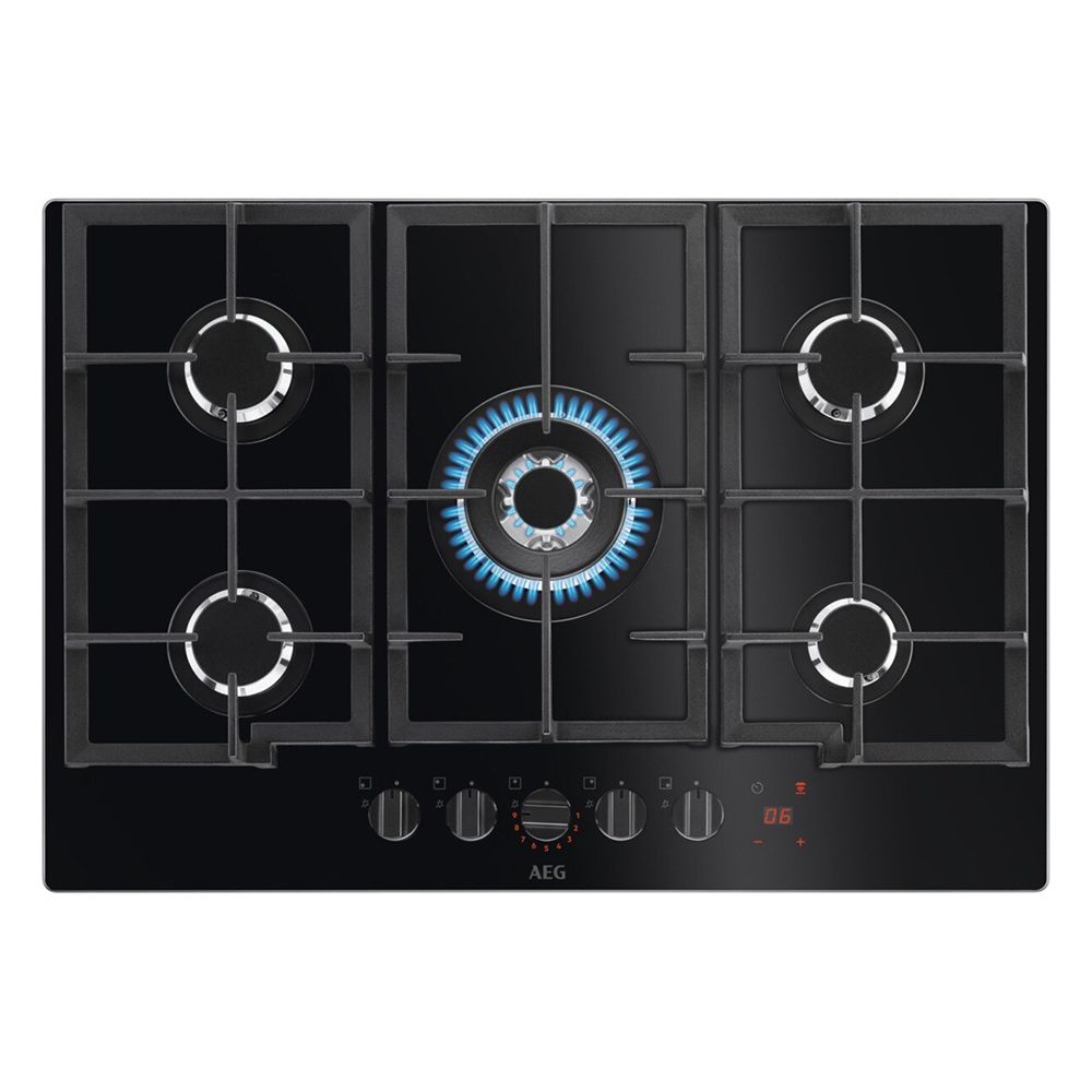 AEG HKB75450NB Gas Hob on Glass 75cm 5 Burner in Black