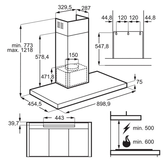 AEG DBK6980HG Cooker Hood 90cm Flat Hob2Hood in Stainless Steel GRADE B