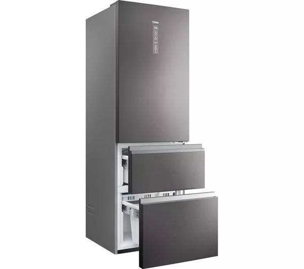 Haier HTW5618ENMP 3 Door Fridge Freezer Frost Free Platinum Inox