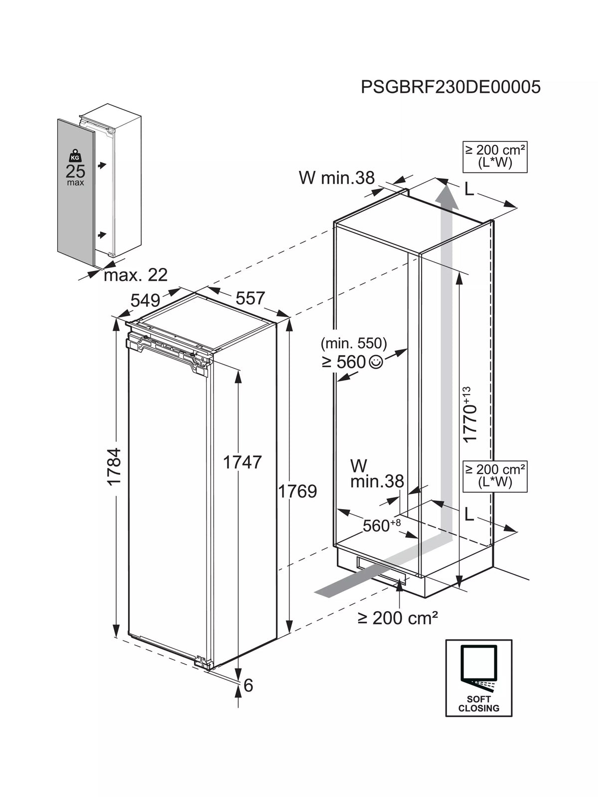 AEG NSK6D181EC Tall Integrated Larder Fridge with Fixed Hinge
