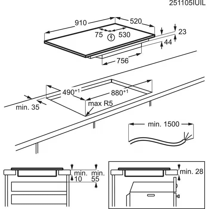 AEG KIK95I00FB Induction Hob 5 Zone 90cm FlexiBridge