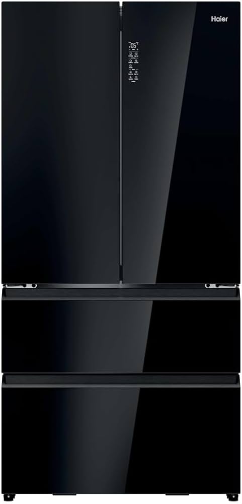 Haier HFR79F19DFGB 4 Door Fridge Freezer Obsidian Black Glass