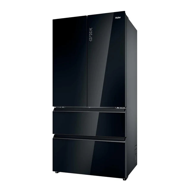 Haier HFR79F19DFGB 4 Door Fridge Freezer Obsidian Black Glass