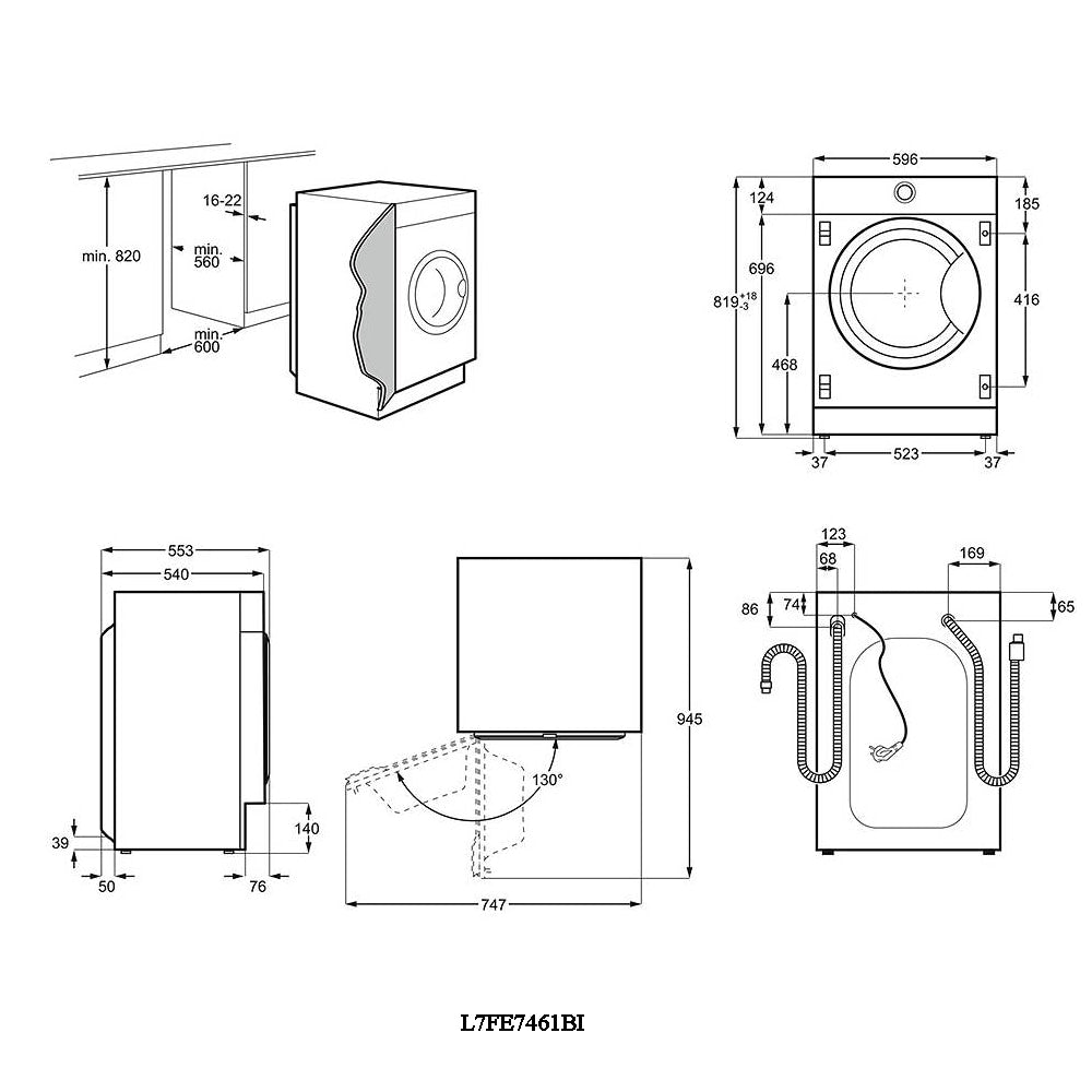 AEG L7FE7431BI Washing Machine Integrated 7kg 1400rpm ProSteam REFURBISHED