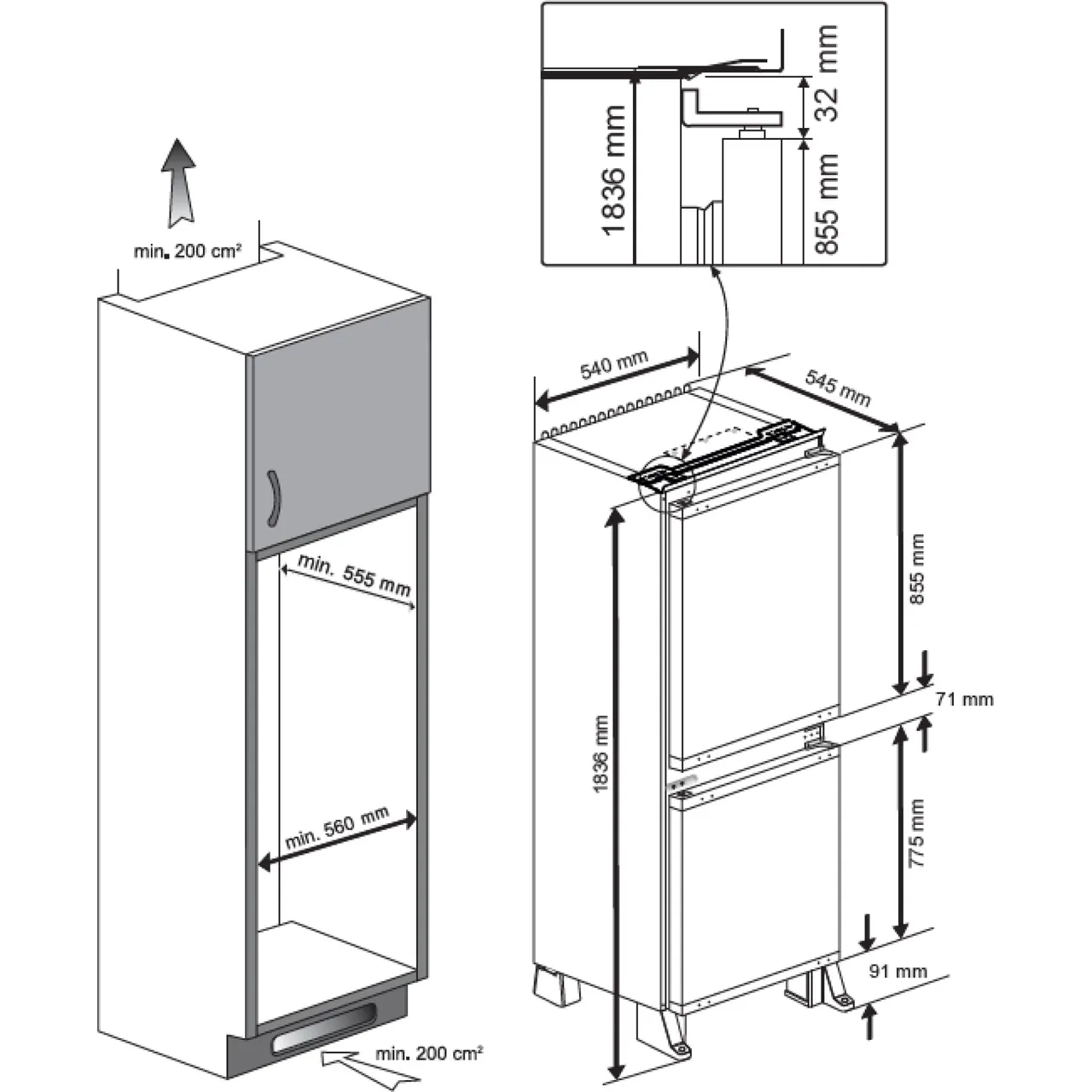 Beko BCFD4V50 Fridge Freezer 50:50 Integrated Frost Free Sliding Rail GRADE A