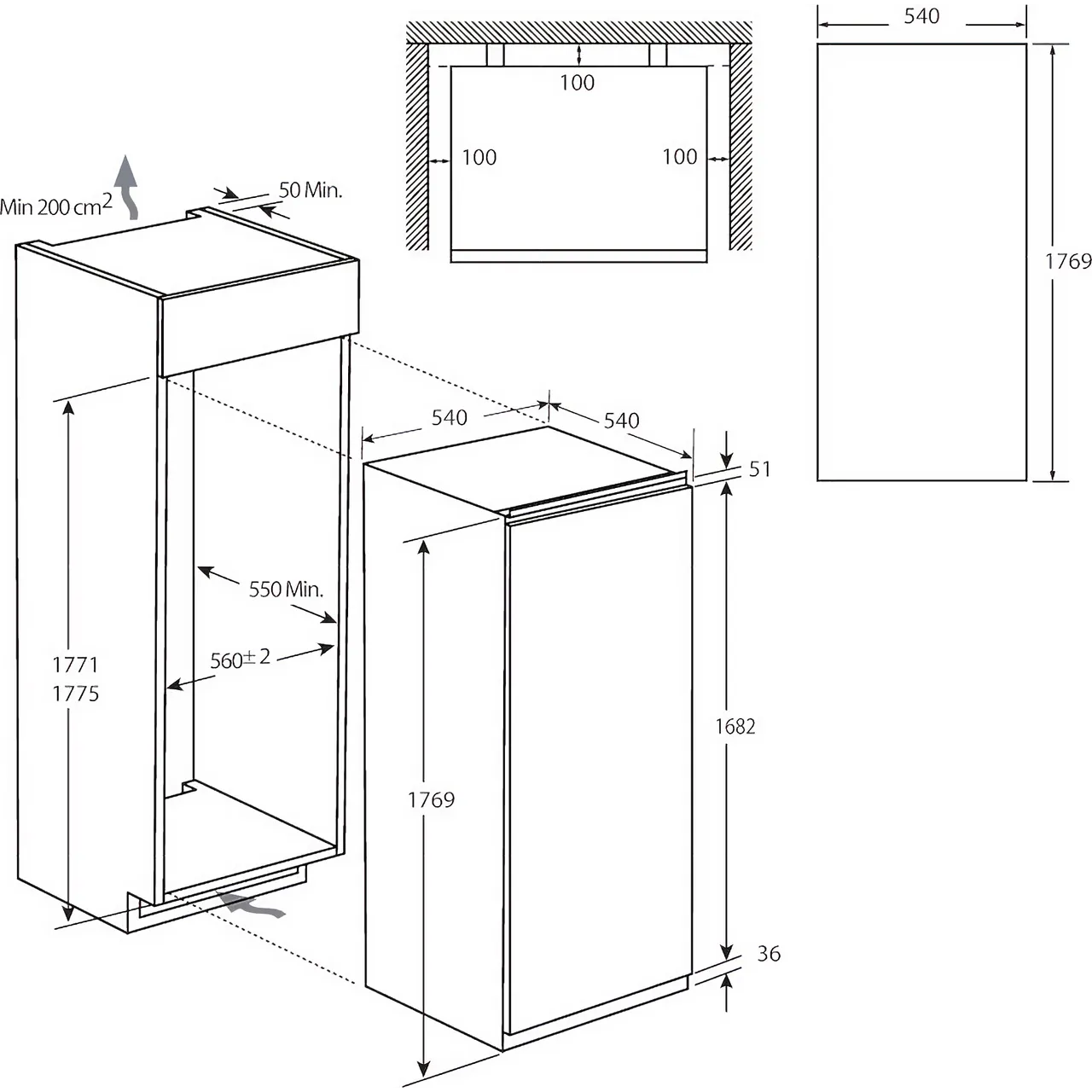 Candy CUS518EWK Fully Integrated Tall Freezer Sliding Fitting